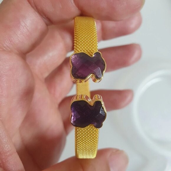 Tous Gold-Colored IP Steel Mesh Cuff Bracelet With Amethyst - Picture 4 of 8